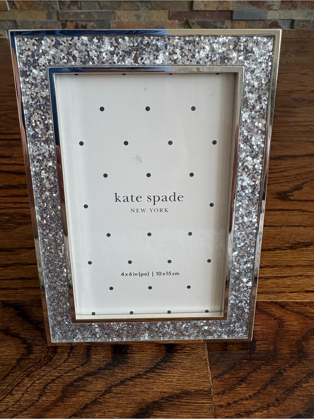 Kate Spade New York x LENOX Sitting Pretty Silver Glitter Edges 4x6 Photo Frame